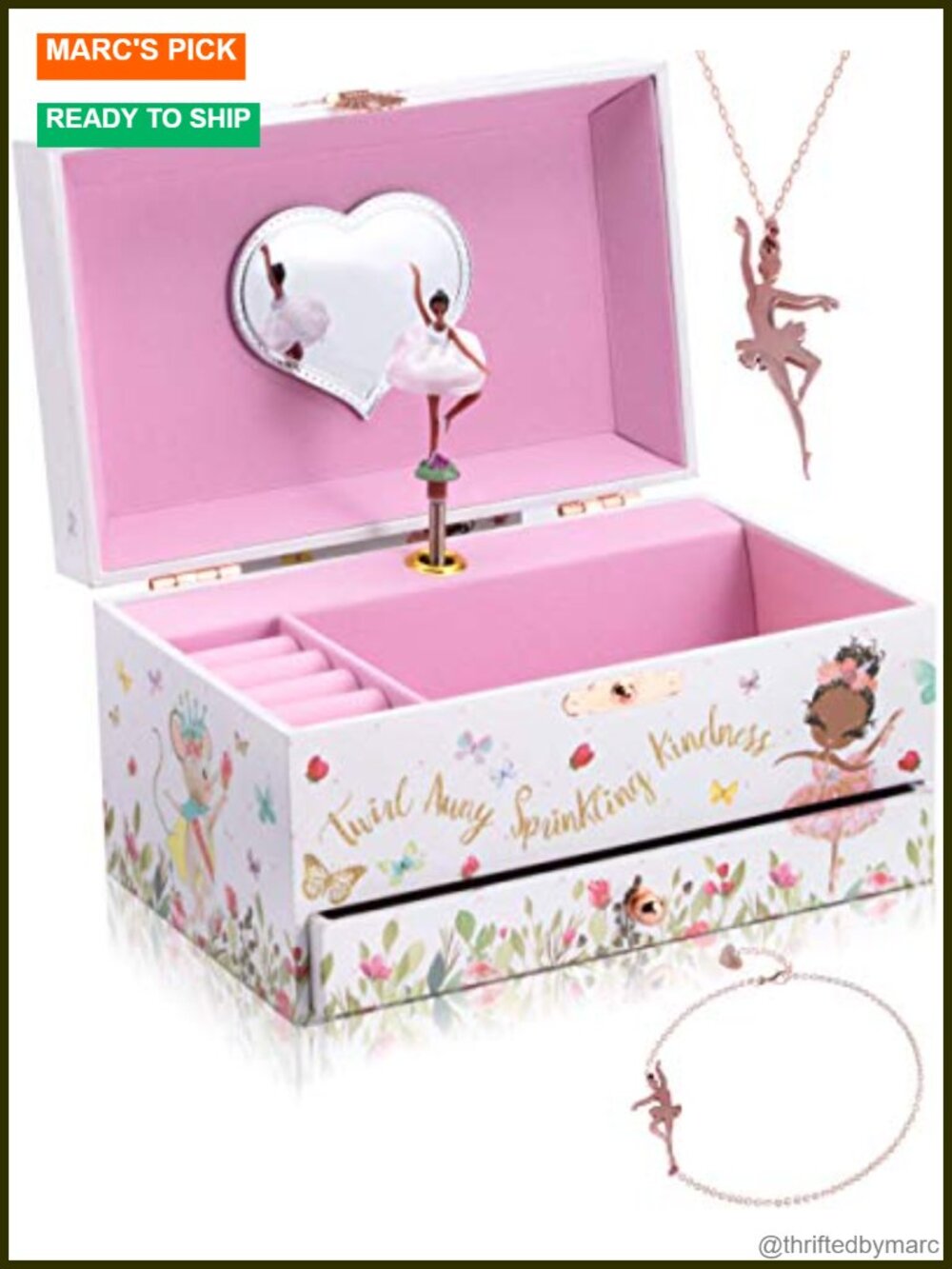 Ballerina Musical Jewelry Box MDF Wood Plays Clair de Lune Melody